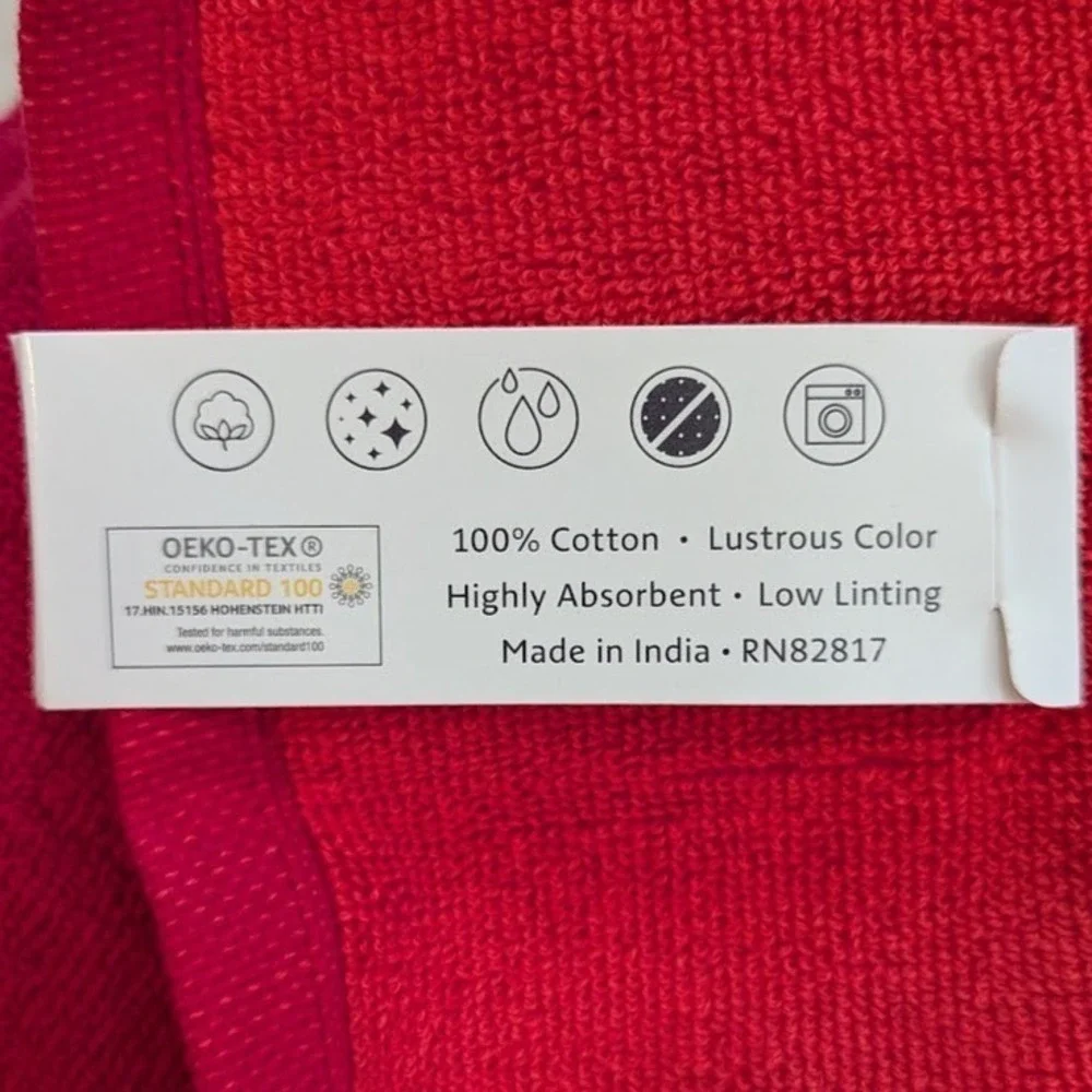 Lacoste Bath Towel Red 30x52 Large Crocodile Logo 100% Cotton w/ Hanging Loop